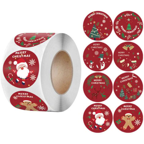 Rouleaux Noël Autocollants, Etiquette Autocollantes Noël 500 pièces, Autocollants de Noël d'étiquettes Rondes, étiquettes de Joyeux Noël Autocollants, Etiquette Cadeau Noel Autocollante (1/4)