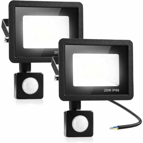 2 pcs Lampe de Sécurité 20W Avec Détecteur de Mouvement PIR, Projecteur à LED Intelligent, Lumières Exterieur 1600 Lumens 3000K Blanc Chaud, Spot LED Extérieur étanche IP66 pour Jardin, Garage,