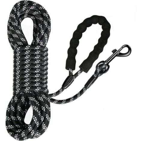 Longe pour Chien, Long Laisse Chien Corde avec Poignée Rembourrée pour Chiens de Petites à Grandes Taille, Noir (5m)