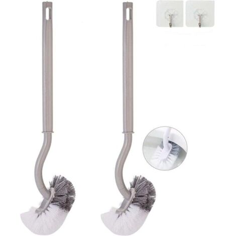 Lot de 2 brosses de cuvette de toilette incurvées sans support pour salle de bain - Brosse de toilette durable sous le bord Brosses de nettoyage domestiques