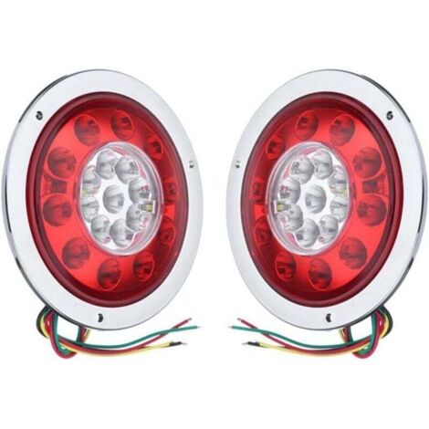 Lot de 2 feux arrière ronds 19 LED, feux de freinage, feux de position rouge ambré pour camion, remorque, camion, clignotant, feu de freinage 10-30 V (argenté) (1/4)