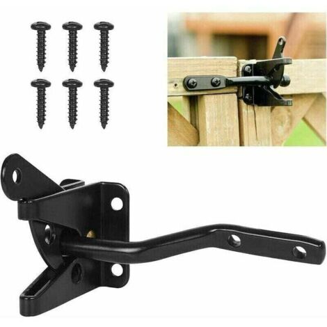 Serrure de porte automatique noire, serrure de jardin automatique, loquet avec 6 vis pour terrasse/jardin/portail (1/4)