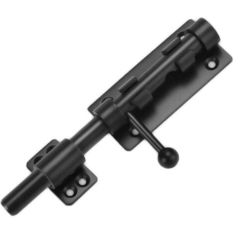 Verrou de porte coulissant robuste de avec trou de cadenas 6 inch, 160mm en acier inoxydable noir mat, Serrure de Porte à Barillet Coulissant Verrou à Boulon 14mm de diamètre (1/4)