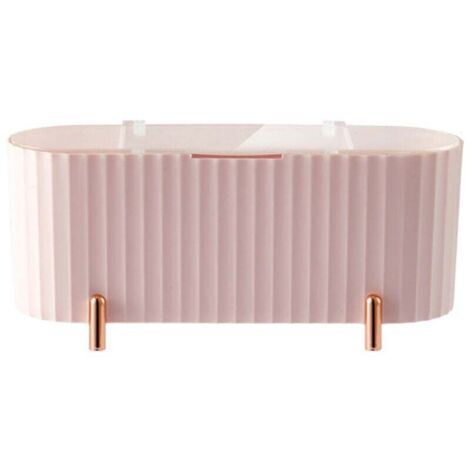 Boîte Coton Tige, Plastique Distributeur Coton Tige avec Couvercle, 3 Compartiments Rangement Coton Démaquillant Organisateur Pour Swabs Makeup Maquillage éponge Oeuf Vanité Salle de Bain (Rose