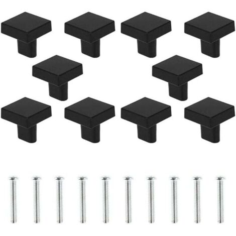 10 Boutons de Porte Noir Boutons d'armoire Carrée en Laiton Massif Poignées de Meuble Cuisine Vintage avec Vis pour Armoire Placards Tiroirs (Noir)