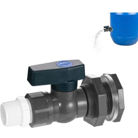 Robinet pour recuperateur d Eau de Pluie 3/4", Vanne pour tonneau de Pluie en PVC avec raccord de cloison et Adaptateur de Tuyau pour Aquariums, piscines, tonneaux de Jardin (3/4")