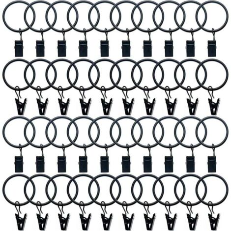 40 Pièces Anneaux Rideaux Metal avec Pinces Pince pour Rideaux Diamètre Intérieur de 32mm Noir