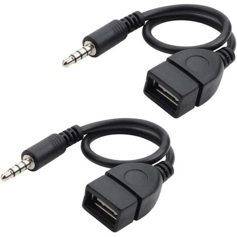 2 Pièces Câble De Charge USB Jack, Cordon Adaptateur pour Port Auxiliaire De Voiture, Câble Adaptateur Audio Aux Mâle 3.5mm vers USB 2.0 Femelle, pour Lecteur CD, Téléphone Portable, Mp3 (1/4)