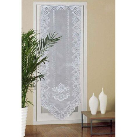 Rideau de Porte en Dentelle, 60cm x 180cm Rideaux en Voile de Fenêtre Semi Transparents, Rideau Brodé pour Décoration Maison Salon, Chambre, Blanc (1/4)
