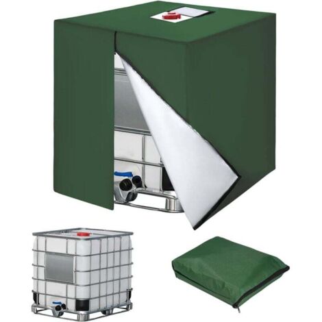 Bache pour Cuve 1000L IBC, 420D Réservoir d'eau Couvercle, Anti-UV Housse Protection Cuve, Bâche de Protection Cuve IBC avec Fermeture éclair, 120 x 100 x 116 cm(Vert)
