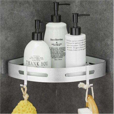 Etagère de Douche Sans Perçage Étagère d'Angle Douche avec Autocollant Métal avec 2 Crochets Antirouille pour Salle de Bain Argent (1/4)