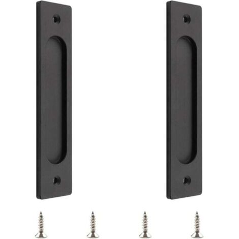1 Pc poignées de porte coulissante rectangulaires encastrées en alliage d'aluminium noir mat avec vis de montage pour porte coulissante de grange