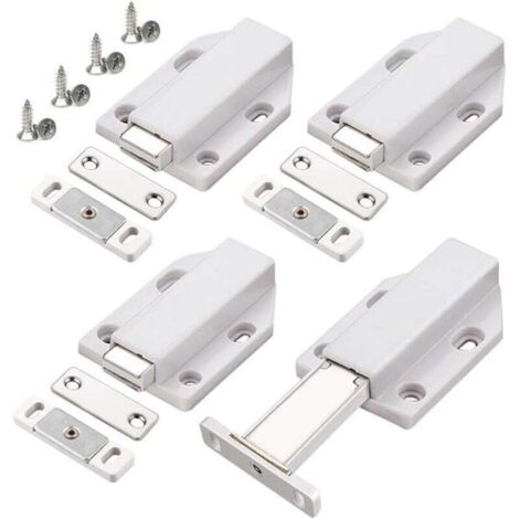 Porte Placard Push to Open Magnétiques aimant porte 4 pièces Loquet Magnetique Porte Fermeture Push Open Amortisseur pour placard cabinet meubles armoire