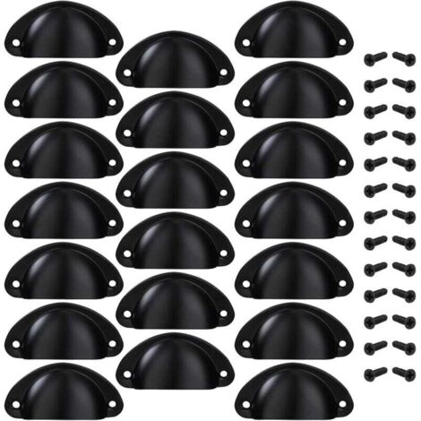 Poignée de Tiroir Bouton Porte Coquille Poignée en Forme de Coquille Décoration Porte Meuble Tiroir Armoire Placard avec Vis 20 Pièces Noir