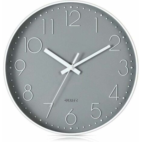 Pendules murales Horloge murale silencieuse à quartz moderne de 12 pouces avec horloges murales en chiffres arabes sans cocher décoration d'accessoires pour la maison (gris)