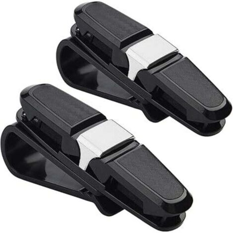 2PCS Porte-Lunettes de Soleil pour Pare-Soleil de Voiture, Monture de Lunettes avec Clip de Carte de Billet Cintre de Lunettes Universel Rotatif Clip à Double Extrémité pour Voiture (Noir) (1/4)