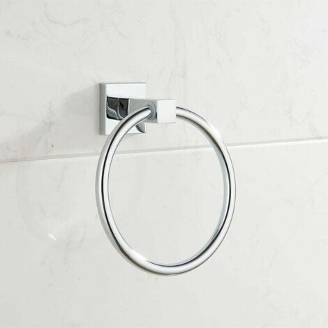 Anneau porte-serviette mural minimaliste chromé pour salle de bain (1/4)