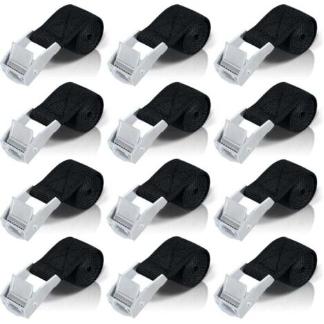 50CM Sangle d'Arrimage, 12pcs Sangle à Cliquet avec Boucle de Serrage en Alliage de Zinc pour Fixation Moto/Voiture/Porte Vélo/Bagage/Déménagement Puissance de Traction