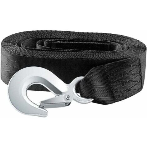 Sangle de treuil de remorque avec mousqueton de sécurité pour bateau ou voiture Résistance à la rupture Charge de travail,noir, 4 mètres,