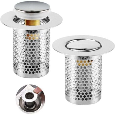 2 Pièces de Crépine de Vidange, Filtre à Evier en Acier Inoxydable Cuisine, 33 × 50 mm Grille Douche, Bonde Evier Pop-Up en Noyau en Laiton, pour Cuisine, Salle de Bain, Baignoire