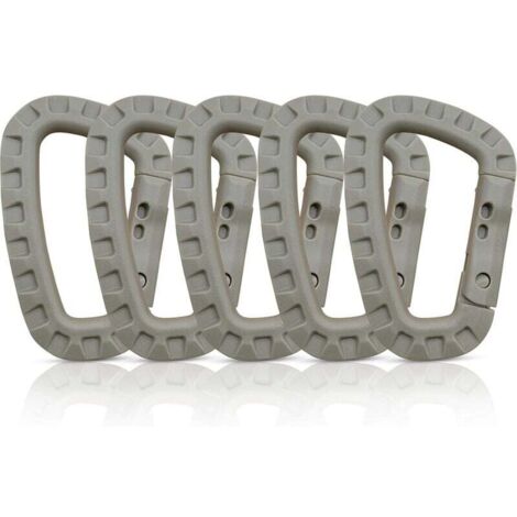 Lot de 5 mousquetons, Mousqueton Plastique, Mousqueton Tactique, Mousqueton Militaire, Mousquetons en Plastique Dur de qualité supérieure, Robustes, Forme en D multifonctionnelle