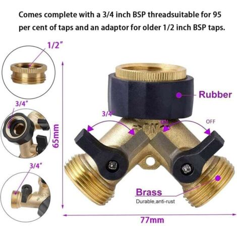 Robinet Double Machine à Laver 3/4" – Distributeur Y 2 Voies Laiton, Arrêt Indépendant + Ruban PTFE