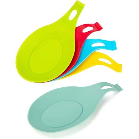 Repose-cuillère en Silicone Porte Cuillère de Cuisine Résistante à la Chaleur Flexible en Forme D'amande Porte Cuillère Cuisinière pour Cuillères, Ustensiles Cuisine 5 Pièces (5 Couleurs)