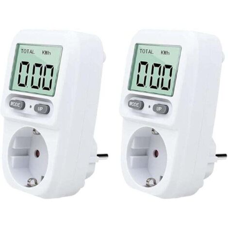 2PC Wattmetre Prise, Intelligente Portable Prise Compteur D'énergie avec L'écran D'affichage à Cristaux Liquides, Protection Contre Les Surcharges, Puissance Maximum 3680W, pour Domicile