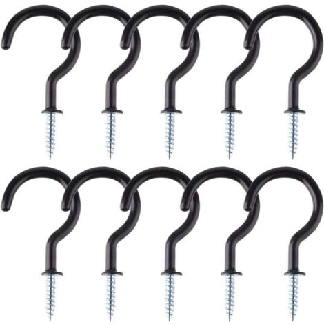 10 Pcs 2 Pouces Crochets à Visser, Crochets de Plafond à Visser pour Salle De Bains Cuisine Mur Plafond Suspendu, Noir