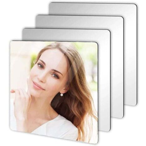 4 Pièces Miroir Autocollant, 20 X 20 cm Acrylique Miroir Adhésif Porte, Miroir Collant Muraux Carrés Flexible Miroire Deco pour Salle de Bain, Salon, Chambre