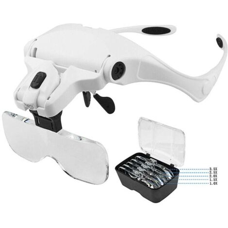 Lunette Loupe avec 2 LED - pour Lecture,Tous Les Travaux de Précision,Réparations,Couture,Bijoux - 5 Lentilles Détachables (1.0X à 3.5X)