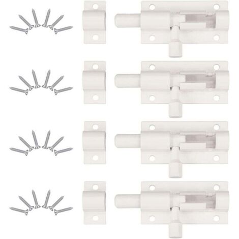 4 Pièces Verrou de Porte, Verrou Porte Interieure avec 24 Vis ， Loquet Porte Coulissante, Loquet de Porte, Verrou Targette, Loquet Coulissant, pour Portail De Jardin, Cabanon, Wc (Blanc)