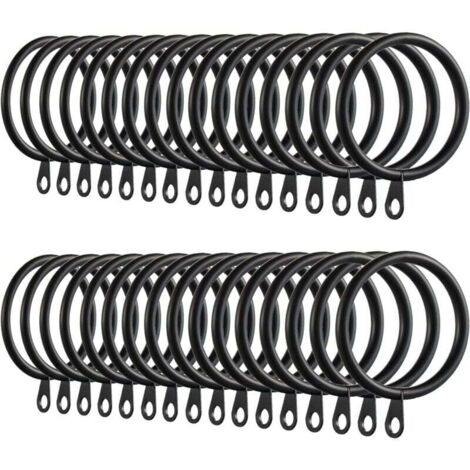 60pcs Anneaux de Rideau, Anneaux de Rideau en métal Crochets Suspendus pour Tringles à Rideaux Anneaux de Suspension de Rideau de 30mm (Noir)