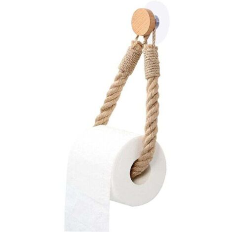 1 Pièce Dérouleur Papier Toilette Bois Porte Papier Toilette sans Perçage Auto Adhésif Support pour Rouleau de Papier Toilette Porte-Papier Toilette Mural Créatif (Bois et Corde) (1/4)