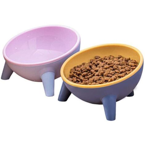 Gamelle Chat Surélevée pour,Gamelle pour Chat avec Angle d'inclinaison de 15°,Fournir de la Nourriture et de l'eau aux Chats et aux Chiots (Rose+Jaune) (1/4)