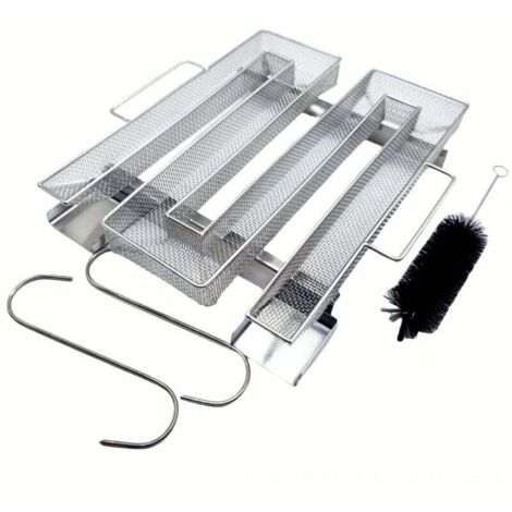 Générateur de fumée froide en acier inoxydable avec 2 crochets à viande + 1 brosses de nettoyage - Fumoir pour barbecues, barbecues, fumoirs à fumer réutilisables (22,5 x 21,5 x 4 cm)