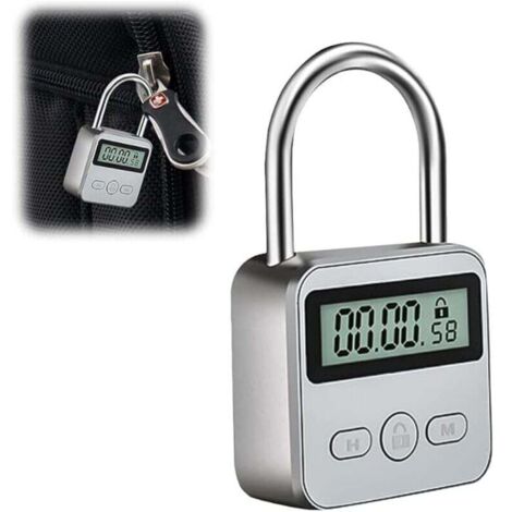 Affichage de Lock, Cadenas Valise avec LCD Écran, USB rechargeable Cadenas Code Verrouillage De La Minuterie, pour Prévenir Les Mauvaises Habitudes (Argent)