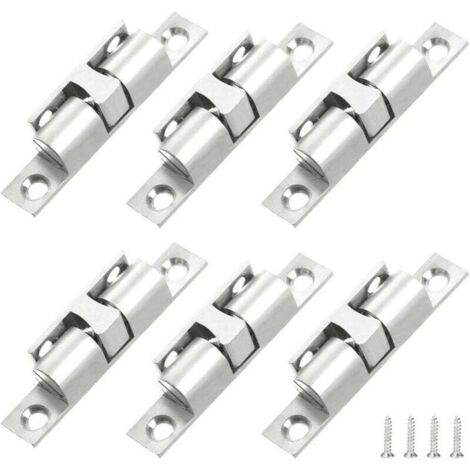 6 pièces Rouleau à billes en Laiton Loquet de Porte à Rouleaux Doubles Laiton Double Loqueteau à Billes avec Vis pour Placard Meubles Porte Armoire Loquet Serrure de Portiere(Argent)
