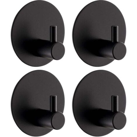 Crochet Adhesif Mural 4 Pièces, Crochet Autocollant Adhesif Crochets Ronds En Acier Inox 304 Crochets Adhesifs Muraux Avec Coussinet Collant 3M Crochet Adhesif Mural Salle De Bain (Noir) (1/4)