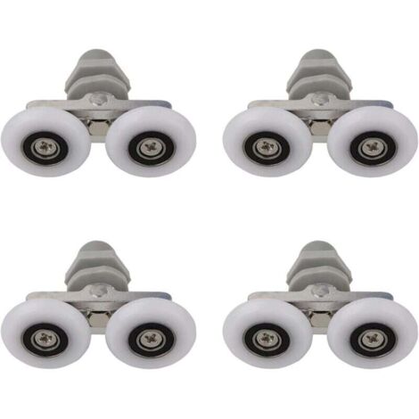 4 PCS 25mm Roulettes Doubles pour Porte de Douche Roulettes pour Porte de Douche Roulettes Coulissantes Porte Salle de Bain Douche Rouleau de Douche de Rechange,Pièces de rechange pour salle de