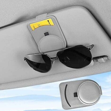 Porte Lunettes pour Voiture, Magnétique Support Lunettes Voiture, Leather Multifunctional Organisateur Voiture, Clip de Support de Lunettes de Soleil, Pare Soleil Voiture Accessory Clip(gris)