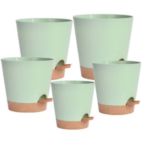 5 Pcs Pots de Fleurs en Plastique, 18/16.5/15.5/14/12.5cm Pots à Fleurs/Plantes en Plastique, Auto-Arrosant avec Soucoupe de Fleur Convient aux Jardins de Balcon Intérieurs et Extérieurs