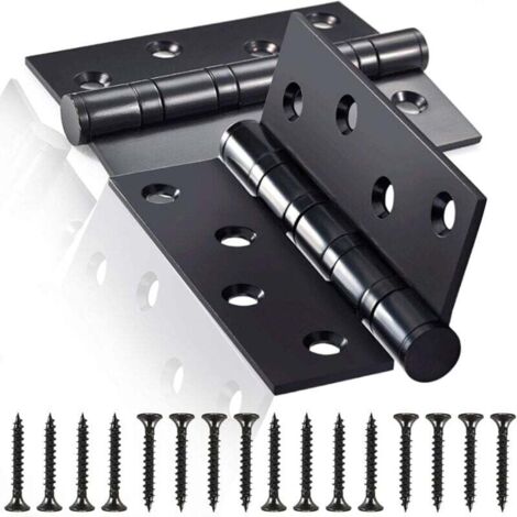 Charnière de Porte en Inox, 2 Pcs Charnière en Acier Inoxydable avec Vis, Pliables Paumelle Inox Épaisseur 3mm, pour Portes Massives Intérieur (Noir)