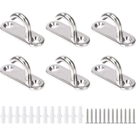 Crochets de Plafond M5 Crochets Ouverts Ovales Inox Murale Suspension Ancre de Plaque Œil pour Suspendre Plante Ventilateur Hamac Moustiquaire Lanterne (6pcs)