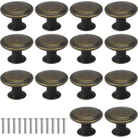 16 pièces de poignées de tiroir vintage 29mm poignées de tiroir en bronze rondes poignées d'armoire en laiton poignées de porte table de chevet poignées de meubles avec vis (1/4)
