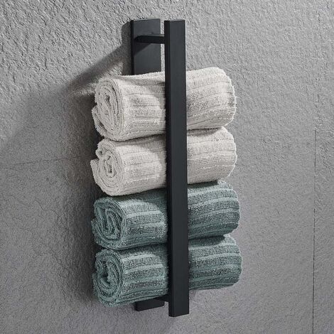 Porte-serviettes simple autocollant 40cm salle de bain et cuisine en acier inoxydable sans perçage cintre noir sans serviette