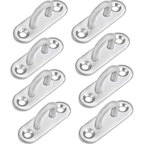 Plaque Oeillet Acier Inoxydable M5 (8 Pcs) - Oblong Crochet Métal Forme U Montage Mural et Plafond (45 x 15 mm) - Crochet de Fixation Capacité 25 Kg pour Suspensions (1/4)