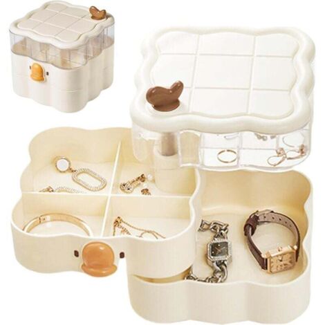Boîte à bijoux rotative – Boîte de rangement pour boucles d'oreilles, colliers, boucles d'oreilles, montres, poudre (1/4)
