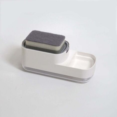 Distributeur de Savon Liquide en Plastique avec Porte-éponge pour évier de Cuisine éponge Incluse (Modern White 2-in-1)