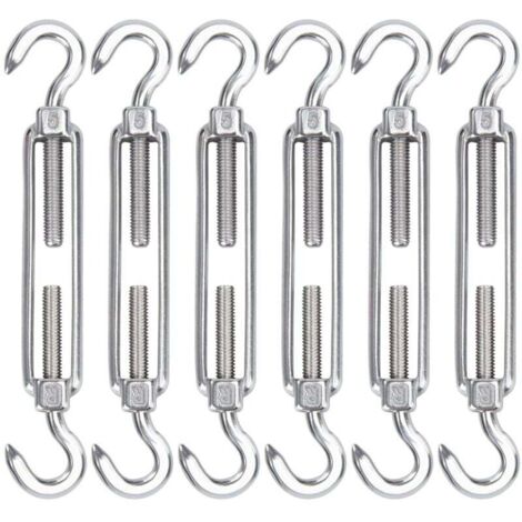 M5 Tendeur Cable Acier Inoxydable, Lot de 6 Tendeur de Fil Crochet et Crochet Réglable Heavy Duty Tension Hook & Hook pour Corde Cable Fil à Linge, Grillagefor Sun Shade Installation